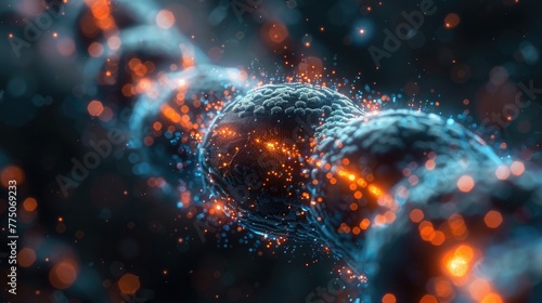 Close-up of a nanobot repairing damaged cells, futuristic glow