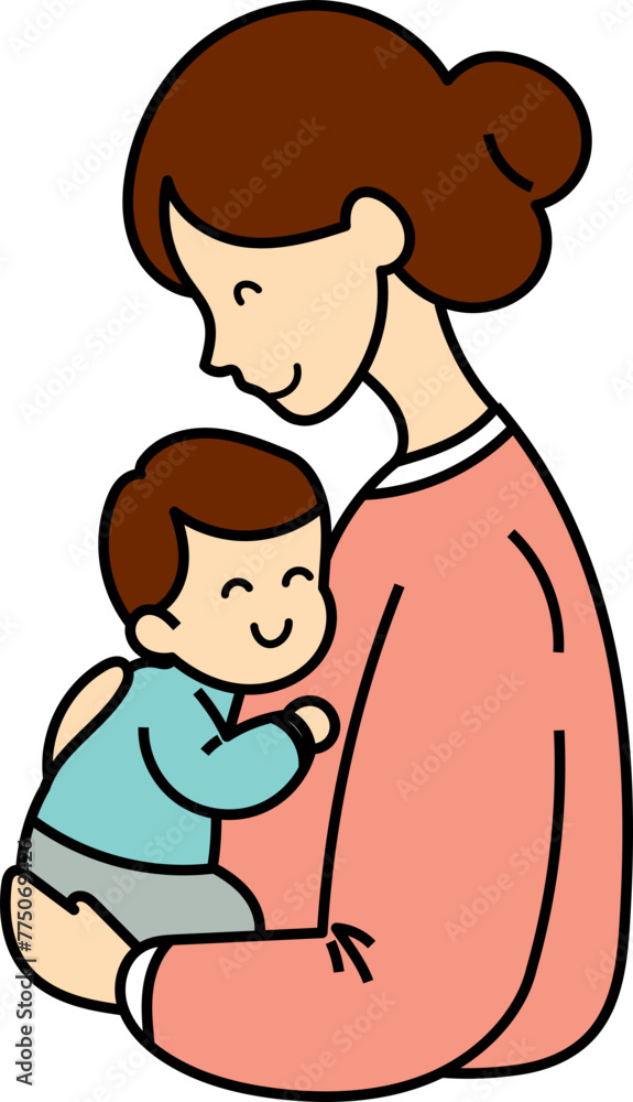 Happy Mother hugging baby illustration Happy Mother hugging baby illustration