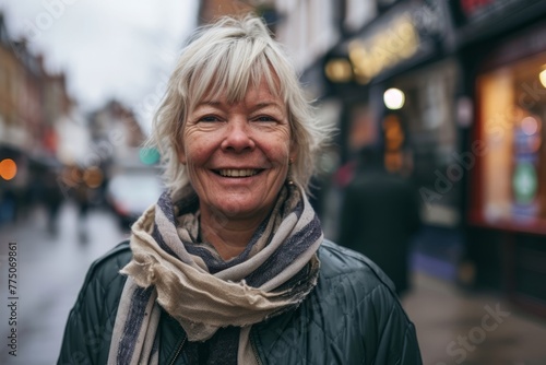 Portrait of smiling senior woman on the street in London  UK