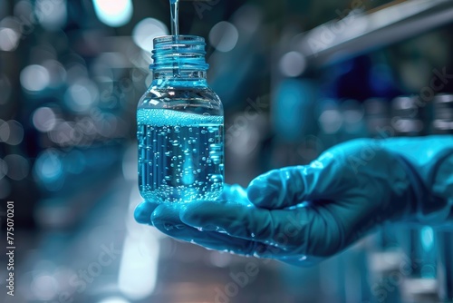 Hand sanitizing gel being squeezed out of a bottle, hygiene practice