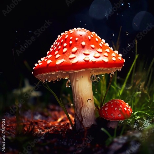 Beautiful fly agaric close up. Fly agaric. Fly agaric in forest.