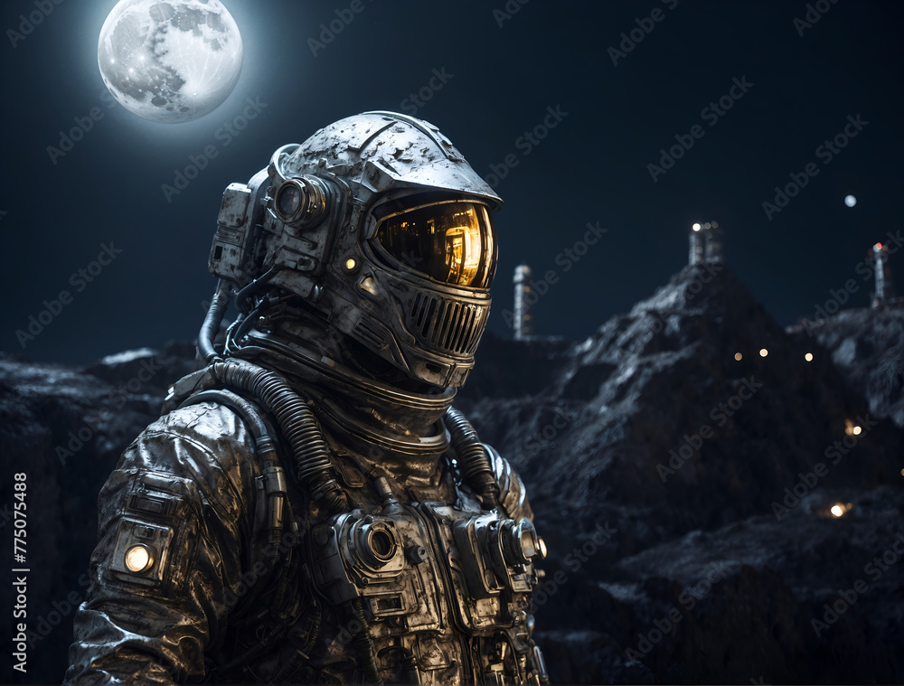 a man in a space suit with the moon in the background Moonscape Sentinel A Luminous Journey a man in a space suit with the moon in the background Moonscape Sentinel A Luminous Journey