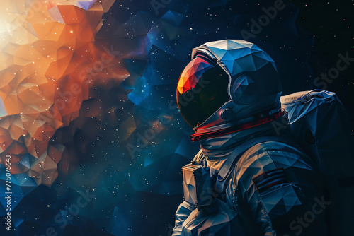 Astronaut illustration on outer space background in polygonal style