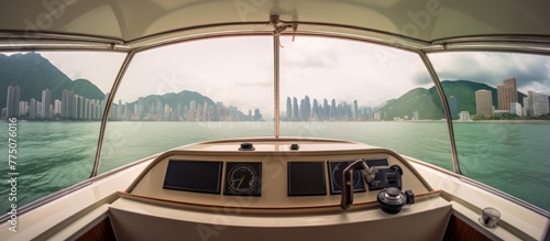 Inside of speedboat with passengers from Hong Kong to Macau, Turbojet ship photo