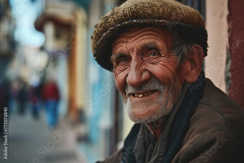 Portrait of an old man in the streets of the old city.