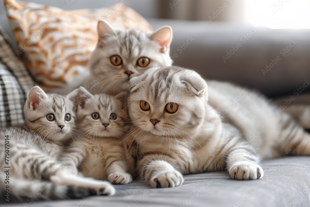A cat family resting on a sofa A cat family resting on a sofa