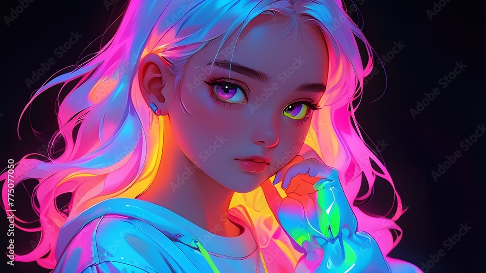 Neon Bliss Basking in the Beauty of a Beautiful Girl. Neon Bliss Basking in the Beauty of a Beautiful Girl.
