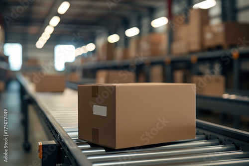 Packages on a conveyor belt. Logistics and package delivery. Created with Generative AI technology.