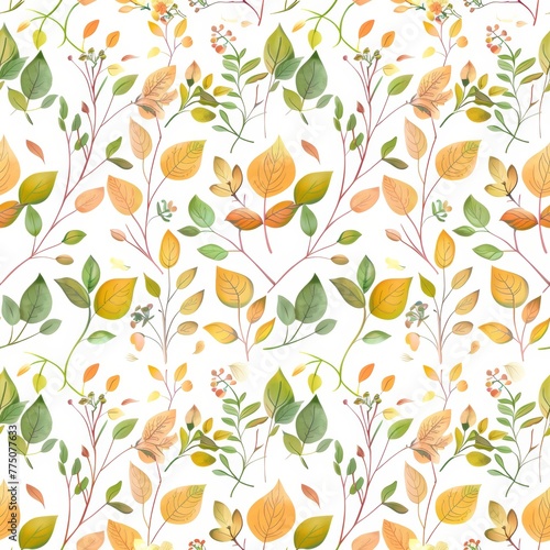 Textile pattern with a pattern of multi-colored ornate plants and leaves on a light background. Concept: Interior decoration, textile design, decorative elements, printed materials.