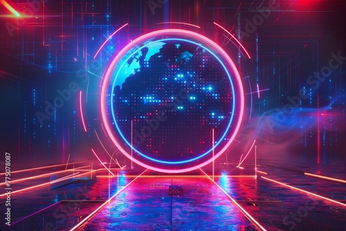 Abstract circle neon background. HUD futuristic technology