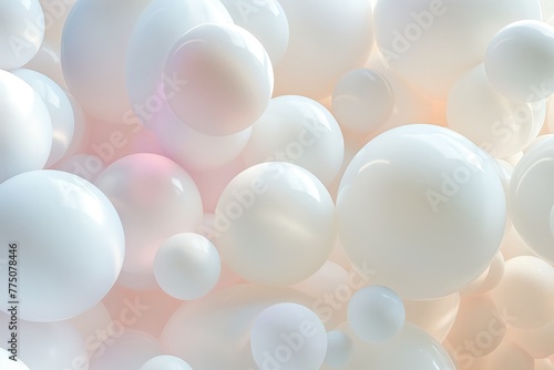A multitude of translucent spheres floating against a soft pastel backdrop, evoking a dreamy and ethereal feel.