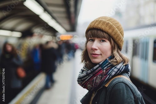 Portrait of a young woman waiting for a train at the station
