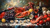 A tantalizing glimpse into the world of gastronomy, illuminated by luscious oil paints.