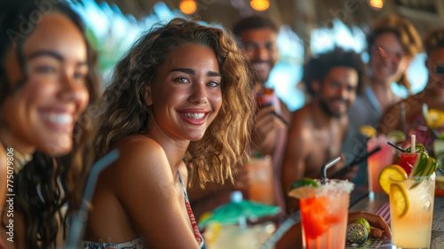Group of friends at a beach bar