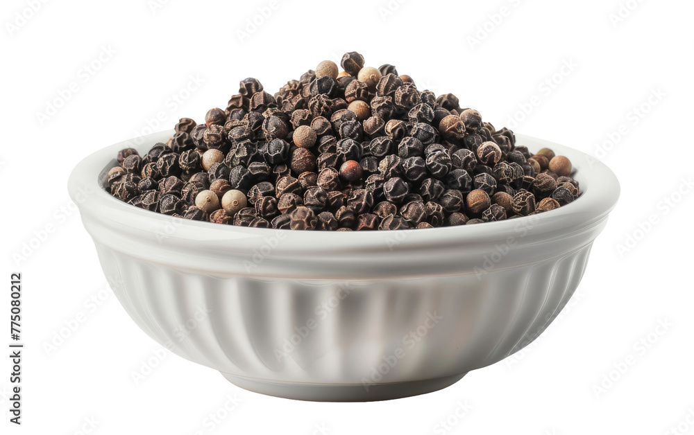 Black Pepper Resting in a White Bowl isolated on transparent Background Black Pepper Resting in a White Bowl isolated on transparent Background