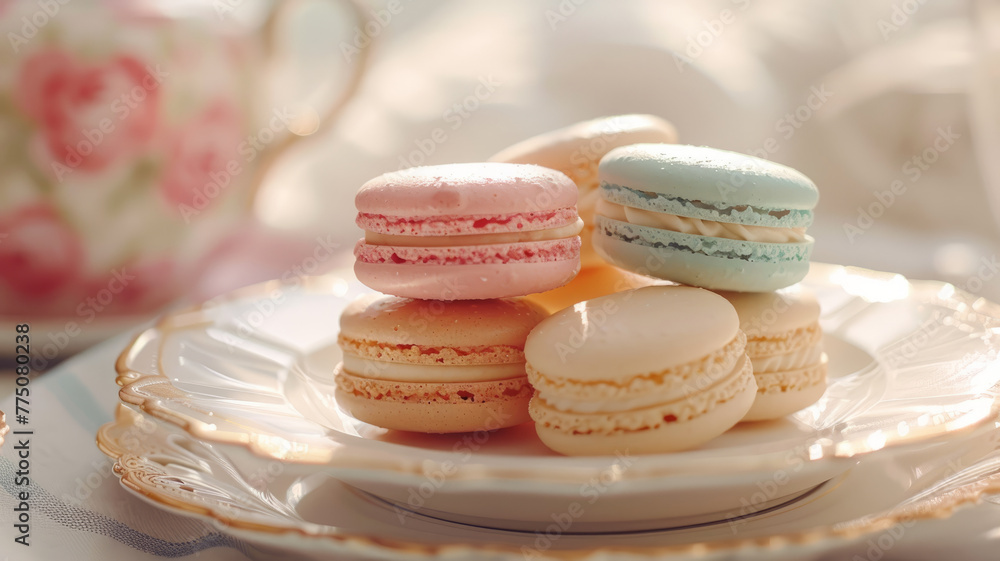 Colorful macarons on a plate