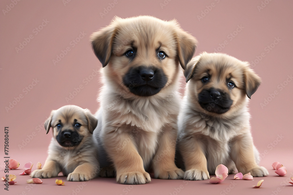 puppies with tender attitude and pastel colored background puppies with tender attitude and pastel colored background