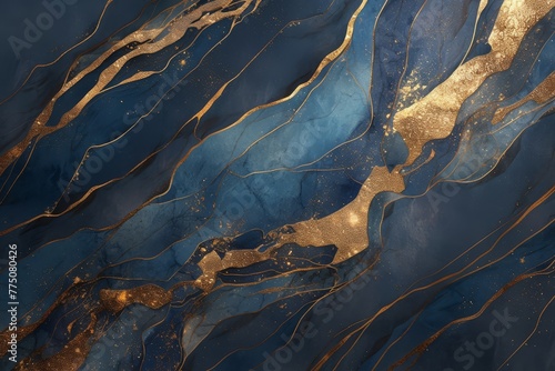 dark blue and gold abstract marble wallpaper with golden veins