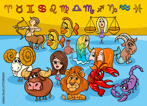 all zodiac signs characters collection cartoon illustration
