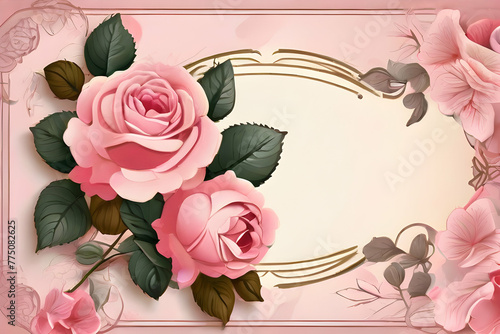 background with rose.  floral, card, frame, love, flowers, valentine, heart, vector, roses, design, vintage, wedding, leaf, natureAi generated  photo