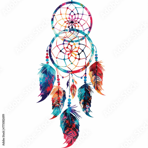 Watercolor painting of a dreamcatcher surrounded by colorful flowers.