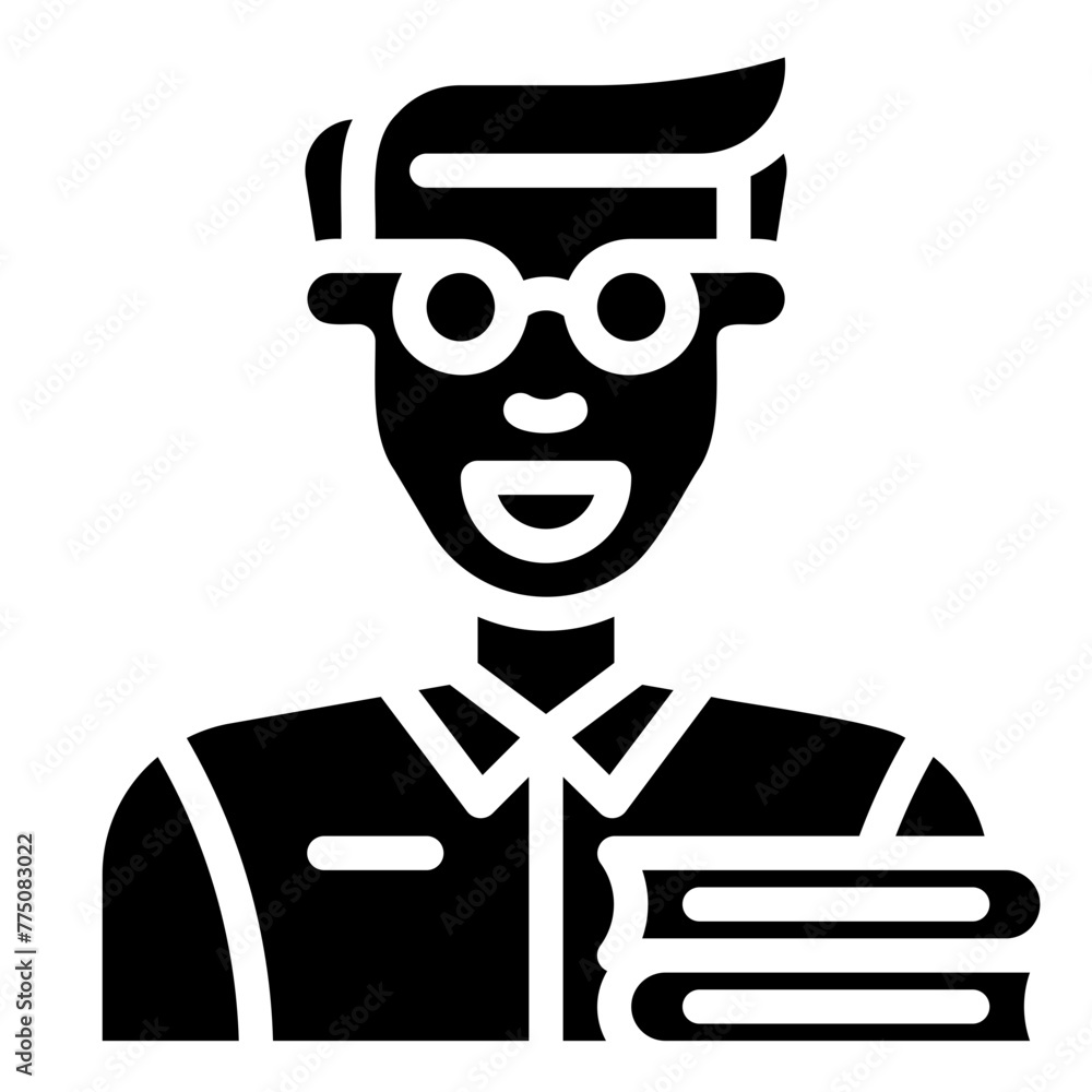avatar student & books. vector single icon with a solid style. suitable for any purpose. for example: website design, mobile app design, logo, etc.