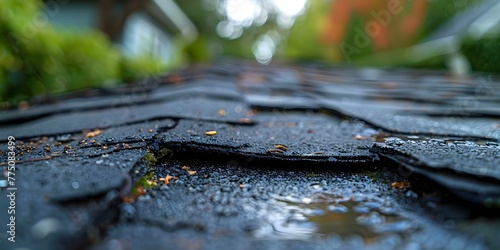 Repairing damaged shingles to prevent roof leaks highlighting the significance of a sturdy roof in home improvement. Concept Roof repair, Shingle replacement, Leak prevention, Home improvement photo