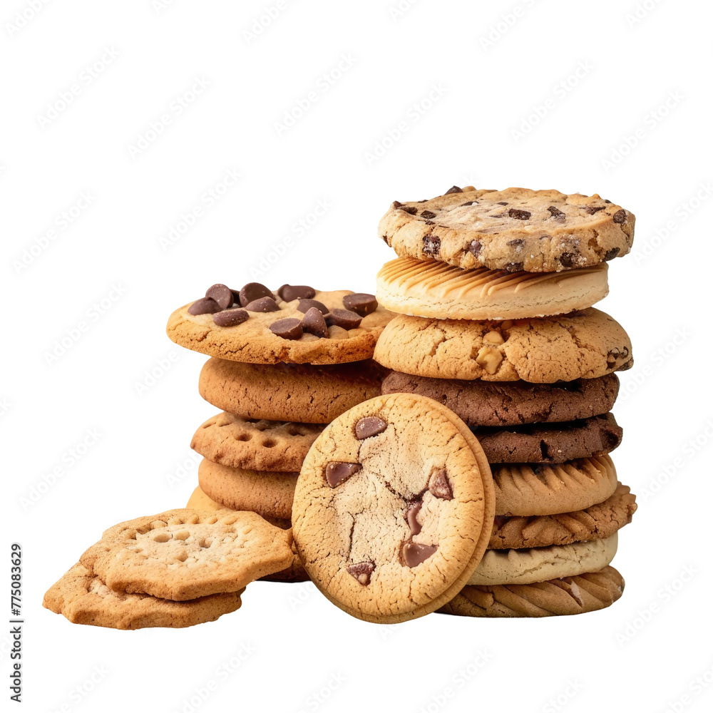 Close up of stack of cookies with chocolate chips Close up of stack of cookies with chocolate chips