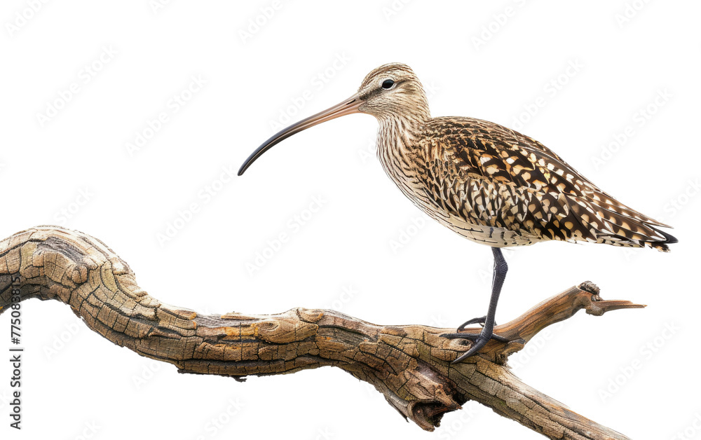 Obraz premium Wooden Branch Hosting a Curlew isolated on transparent Background