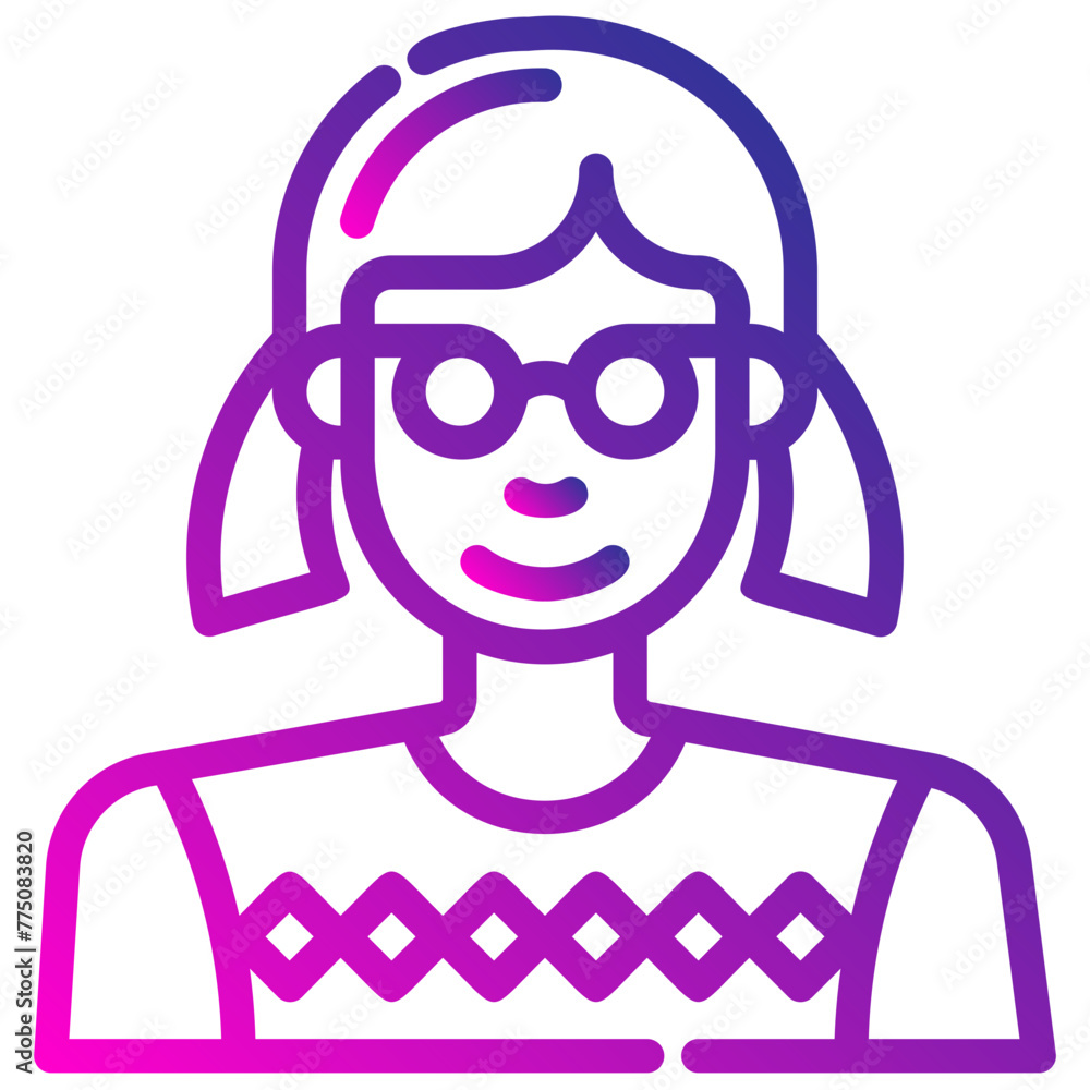 avatar teenage girl. vector single icon with a dashed line gradient style. suitable for any purpose. for example: website design, mobile app design, logo, etc.