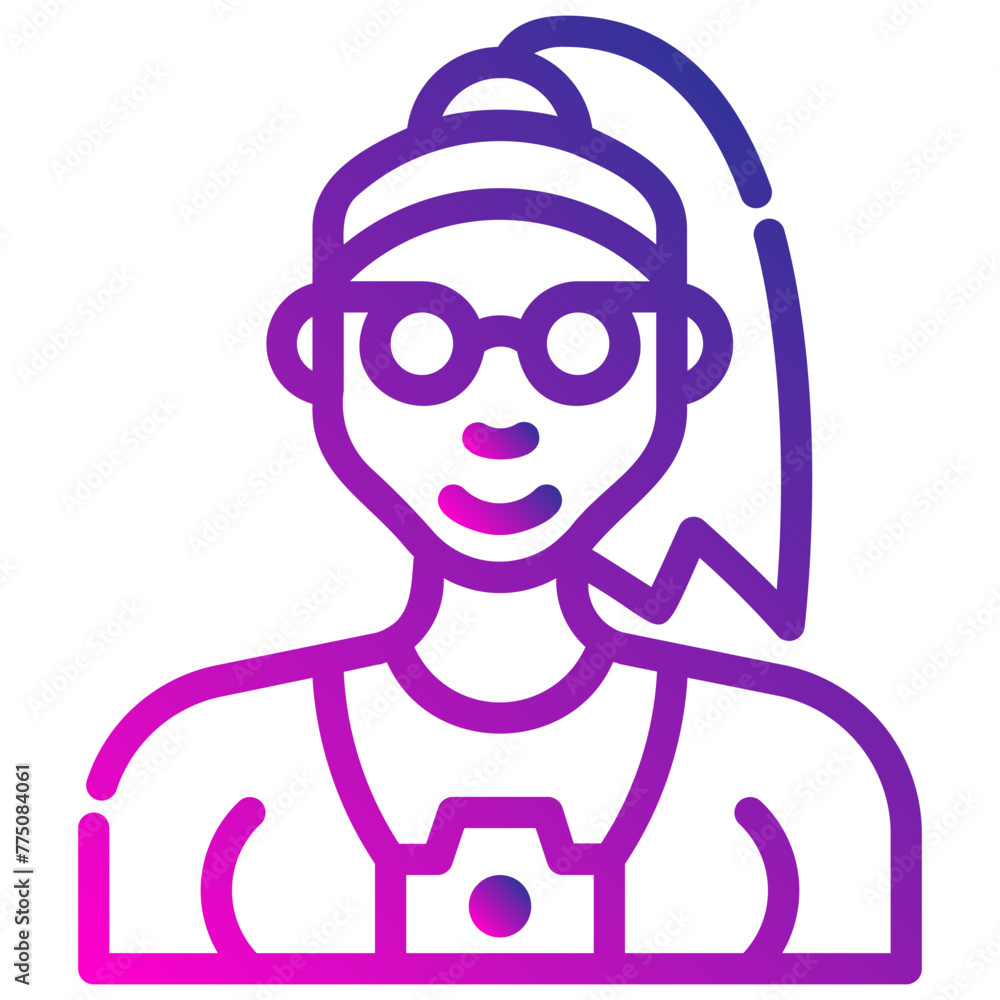 avatar woman with a camera. vector single icon with a dashed line gradient style. suitable for any purpose. for example: website design, mobile app design, logo, etc. avatar woman with a camera. vector single icon with a dashed line gradient style. suitable for any purpose. for example: website design, mobile app design, logo, etc.