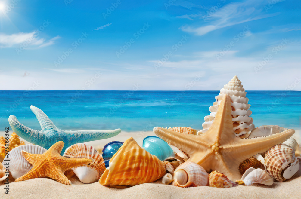 shells and starfish on the beach shells and starfish on the beach