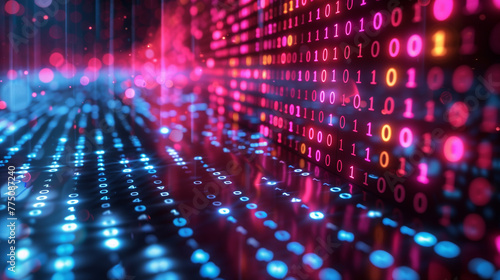 Digital binary code matrix background - 3D rendering of a scientific technology data binary code network conveying connectivity, complexity and data flood of modern digital age.
