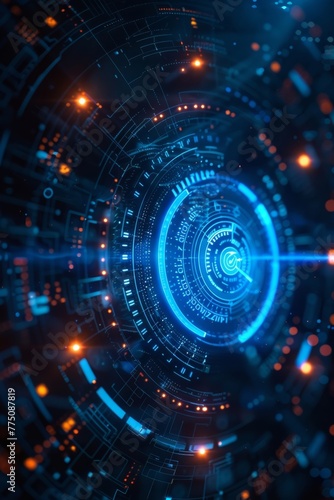 Explore the futuristic blue interface featuring cyber security elements like data encryption, firewall protection, and a secure network to defend against online threats.