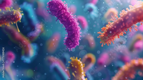 A detailed 3D visualization showcasing the dynamic interactions between micronutrients and beneficial bacteria.