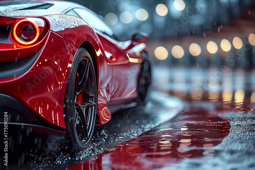 A sleek, red sports car streaks around a sharp corner, leaving tire marks on the asphalt-2