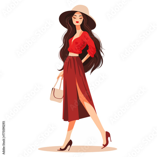Beautiful woman in a red dress. Vector illustration isolated on white background.