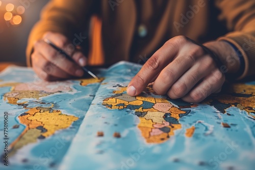 Planning a trip with a world map and push pins