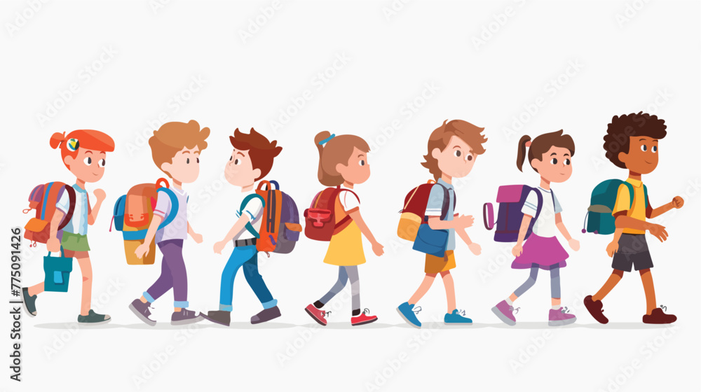 Cartoon School children going to school flat vector isolated