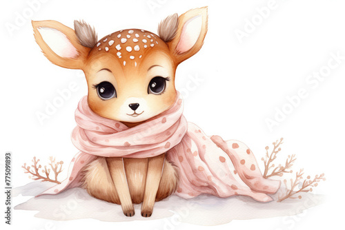 A cute cozy Deer clipart watercolor clipart