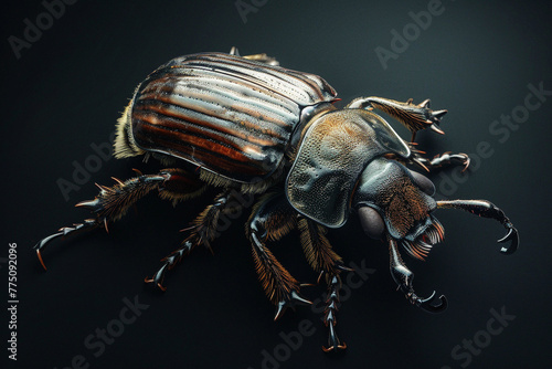 The cockchafer is shown in close-up, standing on the surface. View from above photo