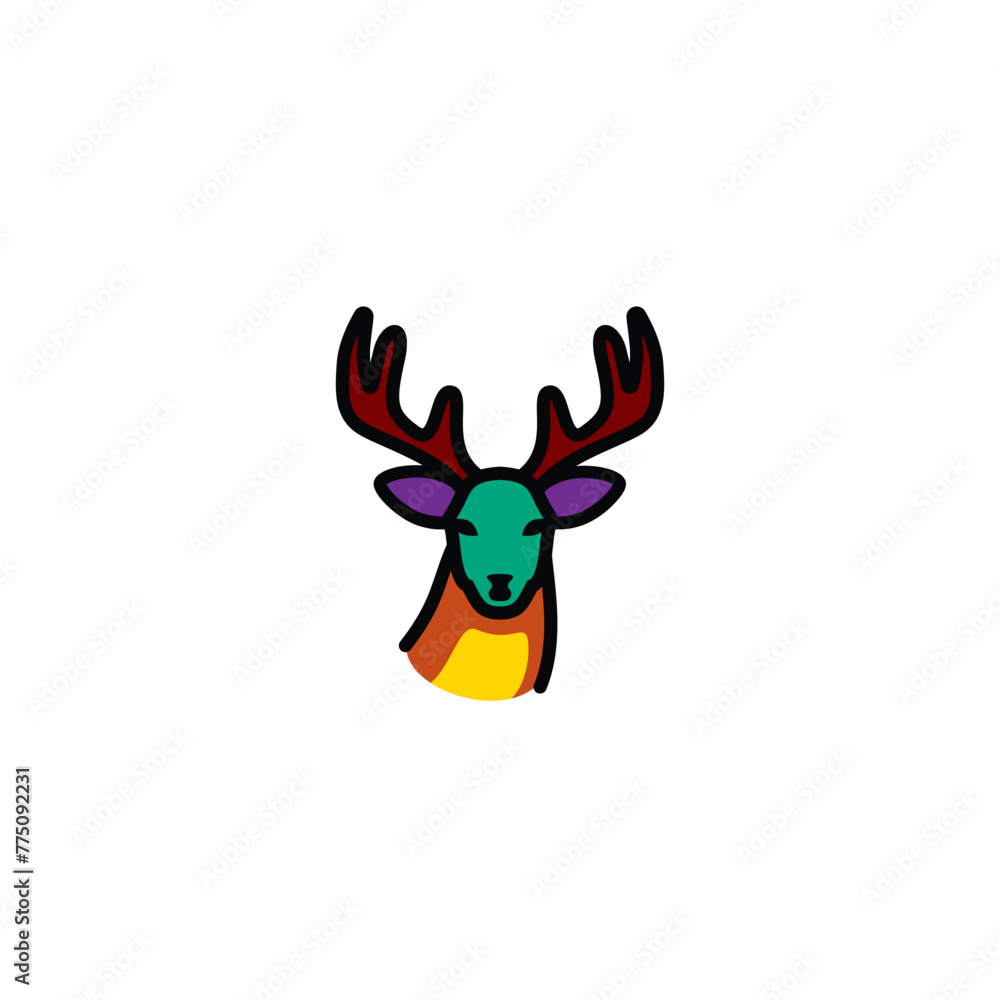 Original vector illustration. A deer icon with big horns. Original vector illustration. A deer icon with big horns.