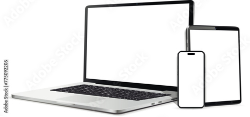 Laptop computer, tablet and mobile phone realistic devices mockup