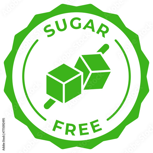 Sugar free label vector icon illustration for product package. No added sugar green logo, symbol, badge, tag or emblem in circle design. Diabetic product stamp, seal, sticker, mark or tag.