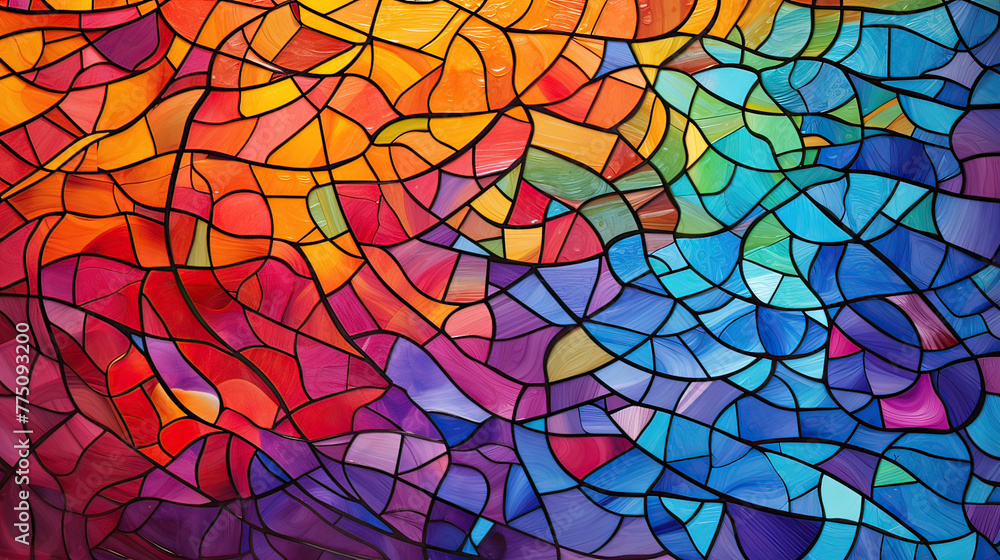 A vibrant abstract mosaic resembling stained glass windows, with rich colors and intricate shapes an inspiring visual effect Ai Generative