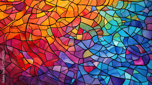 A vibrant abstract mosaic resembling stained glass windows, with rich colors and intricate shapes an inspiring visual effect Ai Generative
