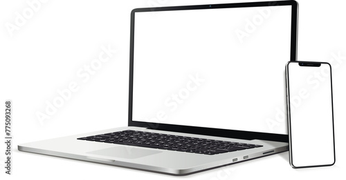 Laptop, smartphone with blank screen mockup