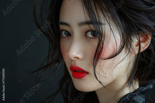 portrait of a Japanesse woman with lips. Image with copyspace © Susana
