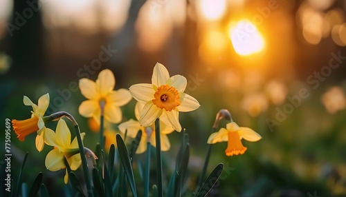 A field of daffodils up close