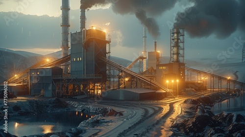 Coal Processing Plant Perspectives  Industrial area. Generative AI.